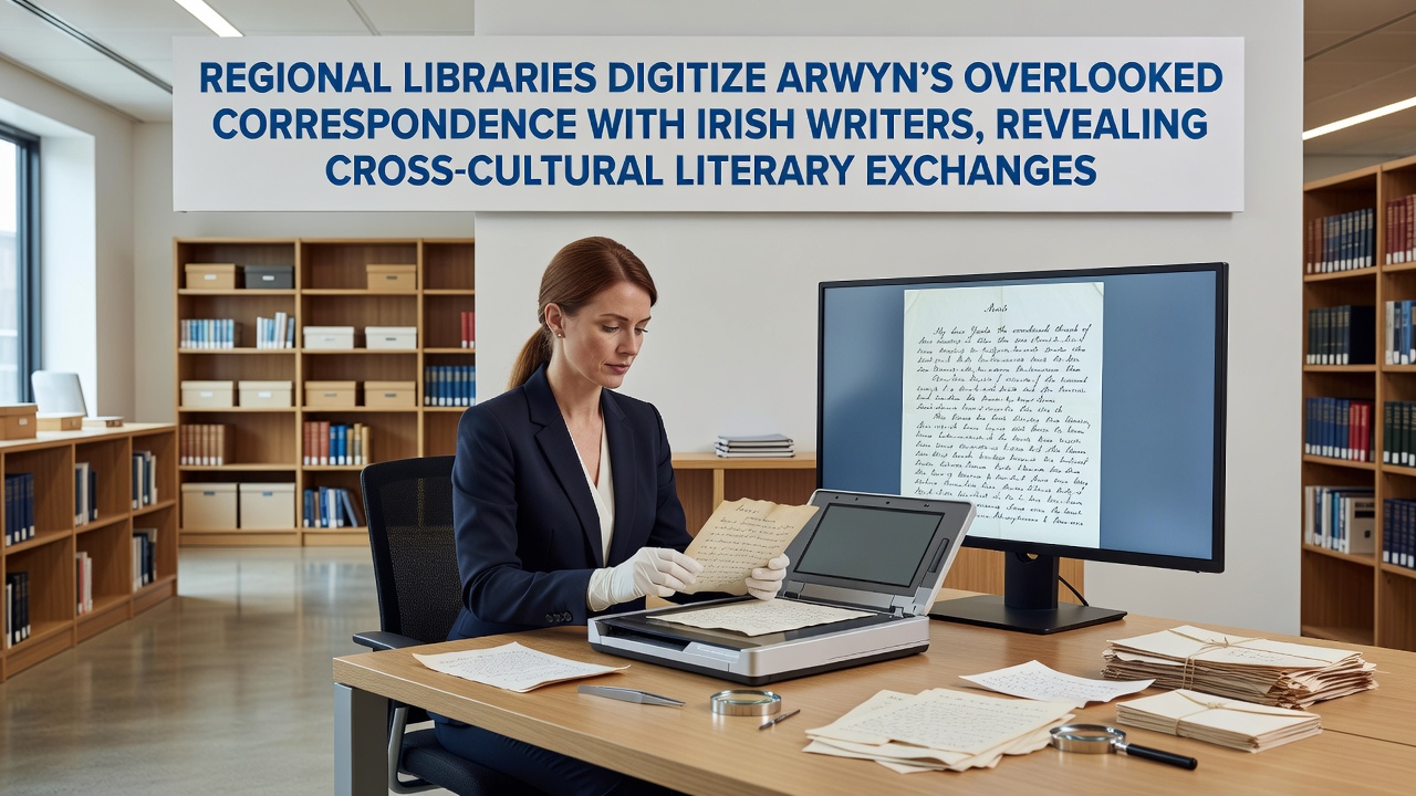 Close-up view of handwritten letters from the Arwyn-Irish writers collection during the digitization process